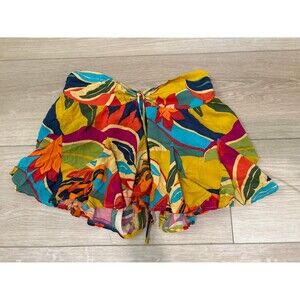 Olivaceous Tropical Floral Ruffle Shorts Small S Smocked Flowy Rayon Skirt Look